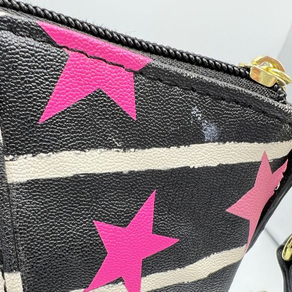 Luv Betsey by Betsey Johnson Satchel Star Print Striped Black White Pink Charm - Picture 7 of 16